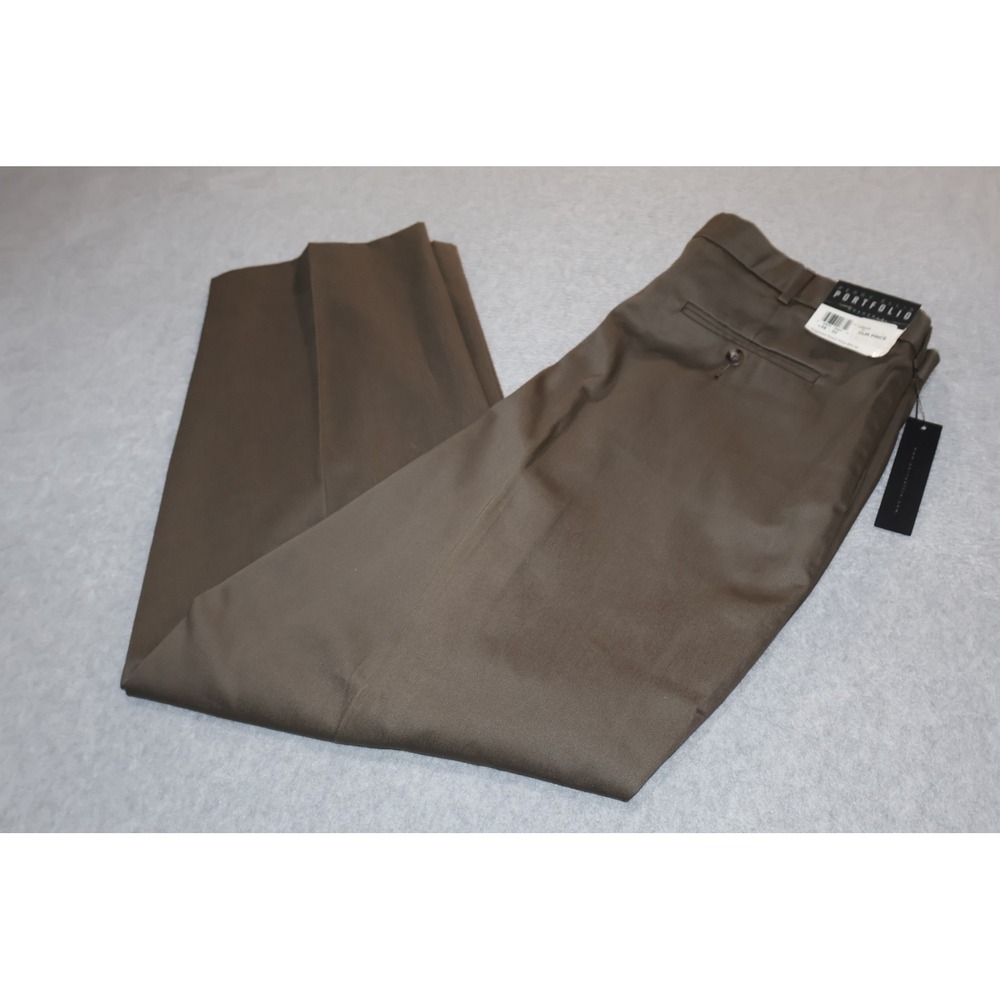 Perry Ellis Portfolio Dress Pants Mens 38x31 Brown Pleated Cotton Lyocell NEW